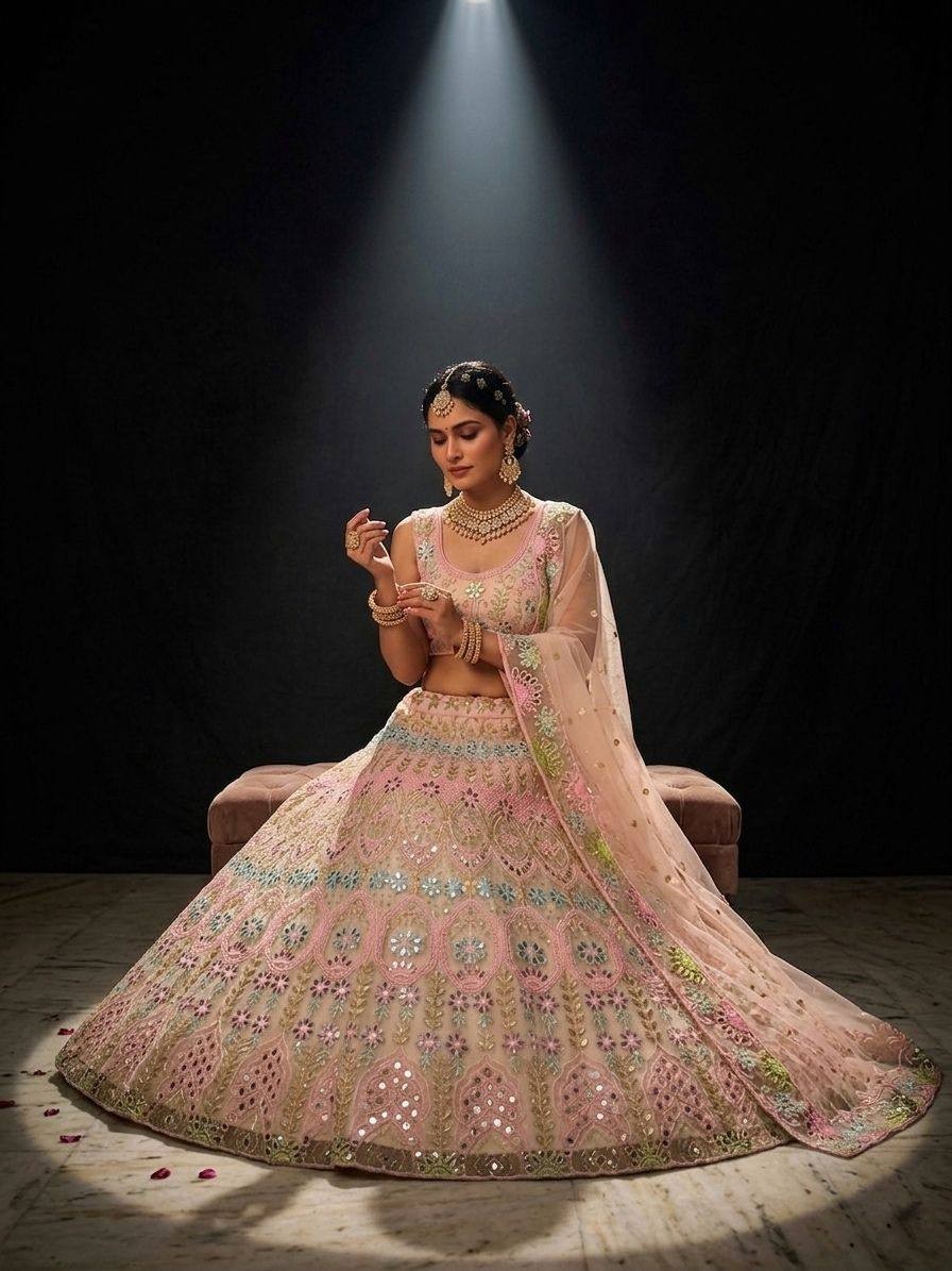 Designer Bridal Lehenga Choli Mirror Embroidery pakistani lehnga bollywood