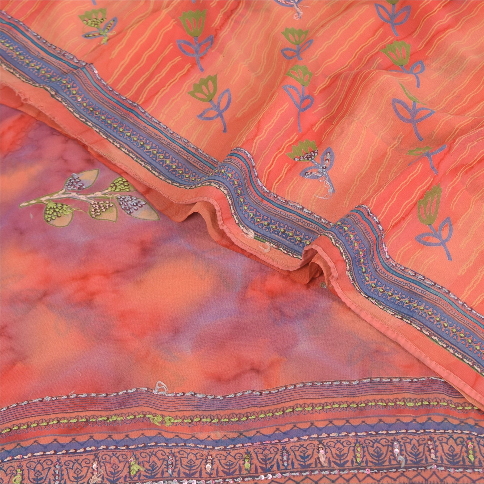 Sanskriti Vintage Sarees 100% Pure Georgette Silk Printed Sari 6Yd Craft Fabric