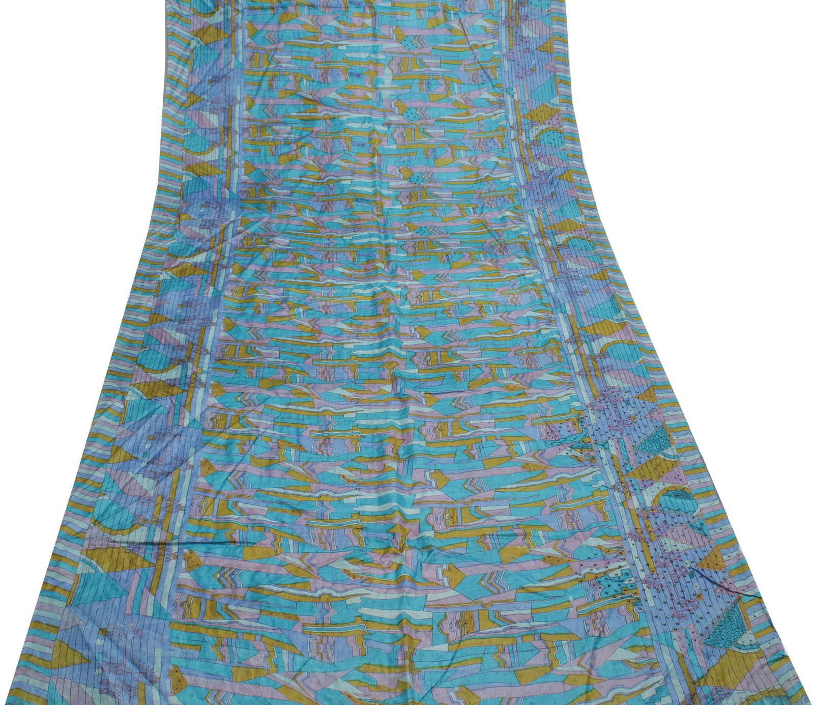 Sushila Vintage Multi-Color Saree Pure Silk Printed & Embroidered Sari Fabric