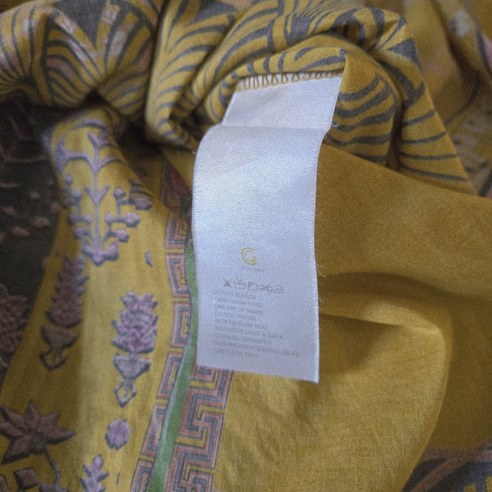 Printed Long Top Yellow Kameez 100% Cotton Causal Wear Dress Size L