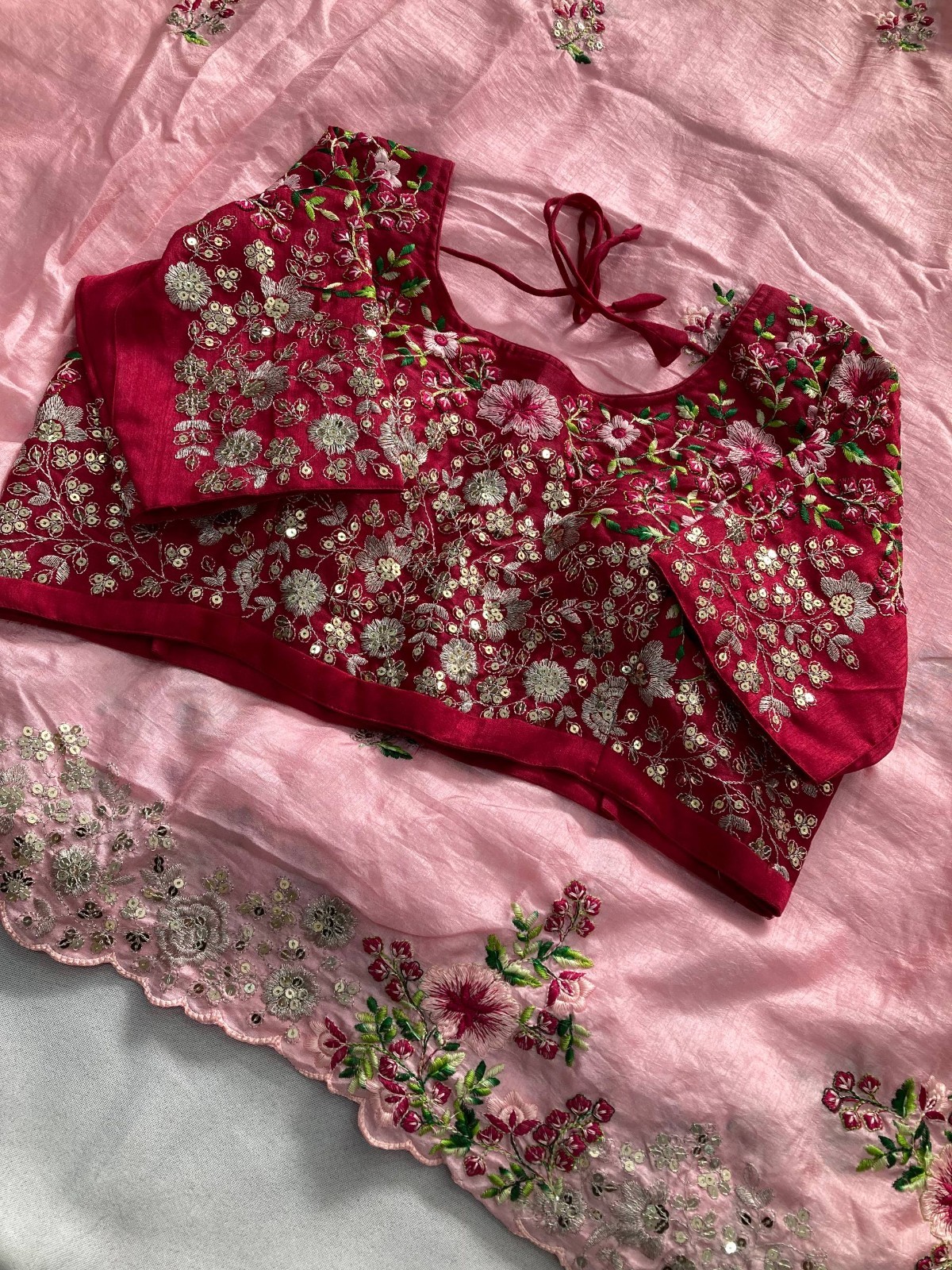 All-over embroidery with floral butti detailing, Cutwork Border