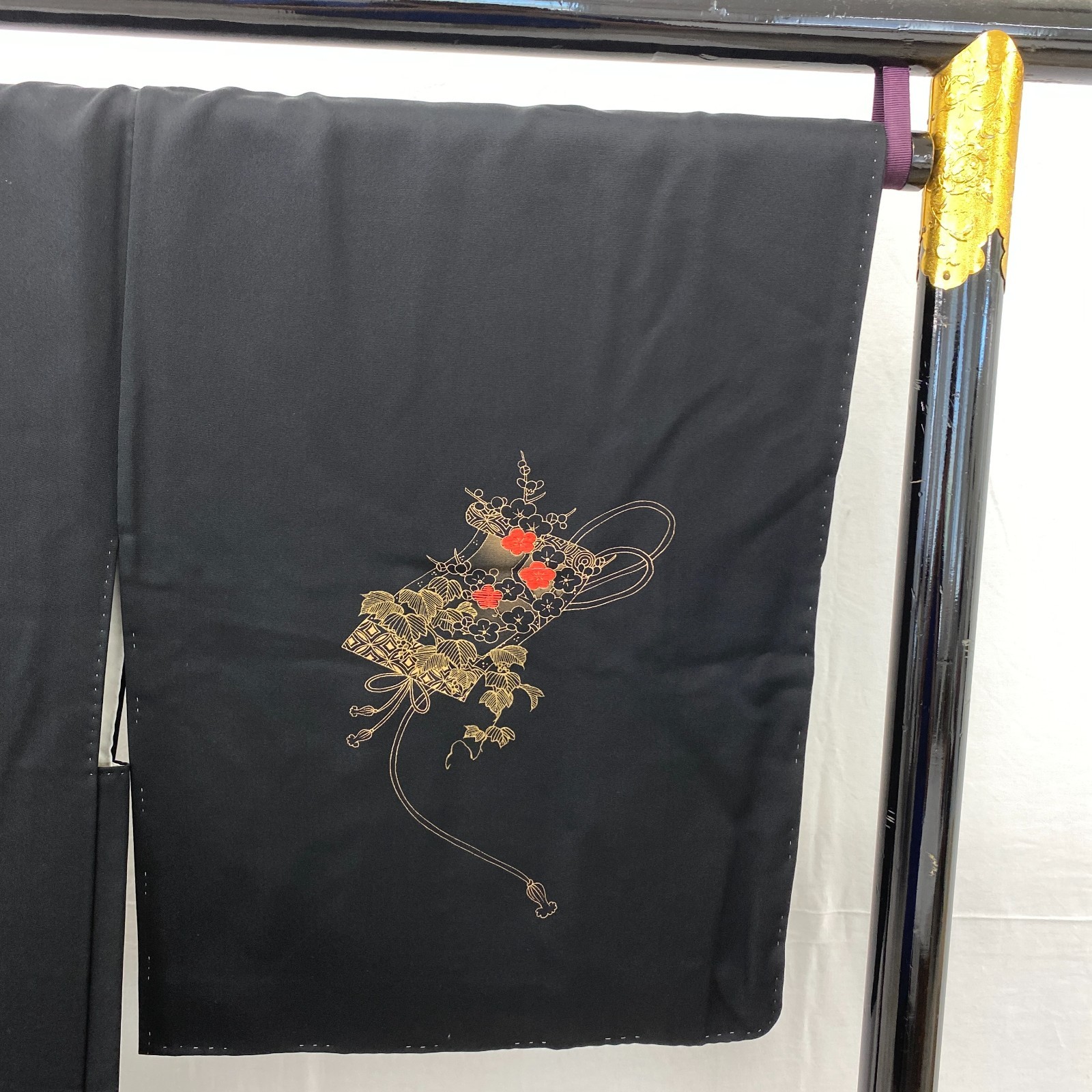Japanese Vintage Kimono Haori Jacket Polyester Black Embroidery Traditional 30in