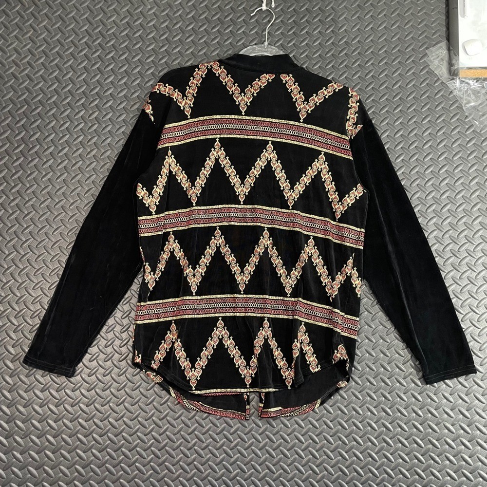 Vintage Geometric Pattern Black Silk Blend Made In Korea Full Zip Light Jacket L