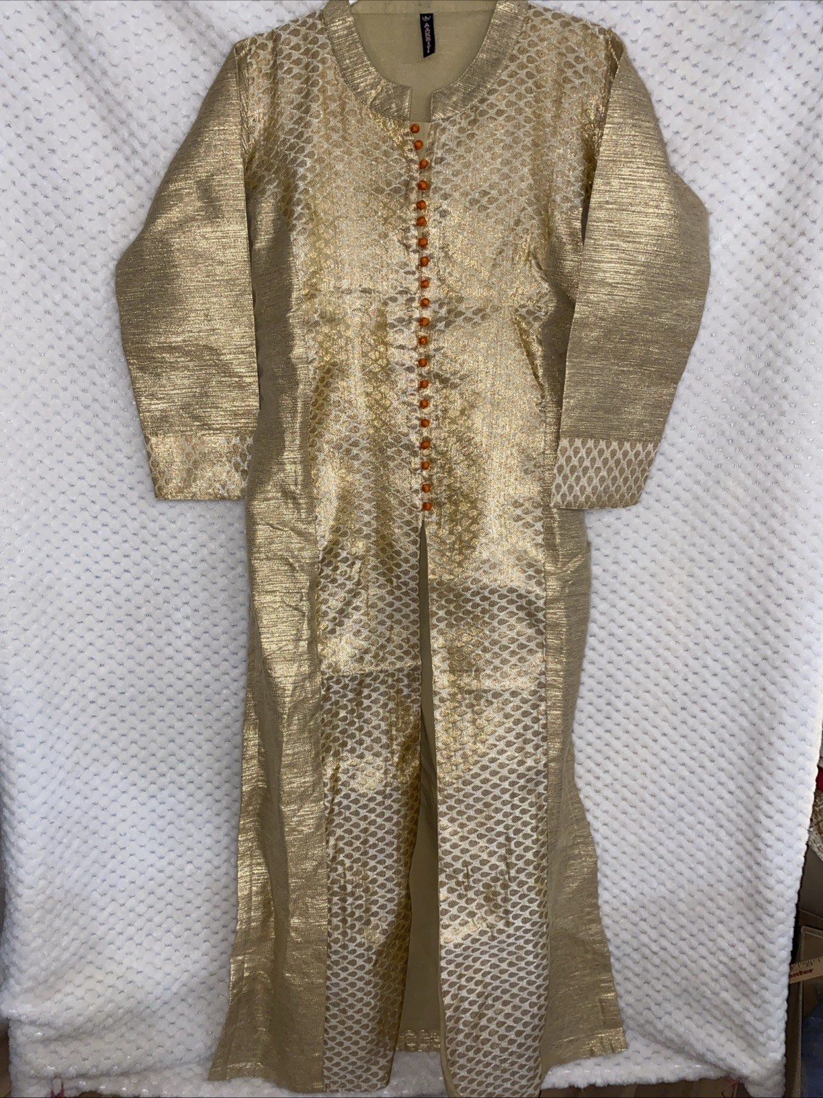 Men’s Gold Wedding Aakriti Sherwani For Indian Wedding Size L Orange Buttons