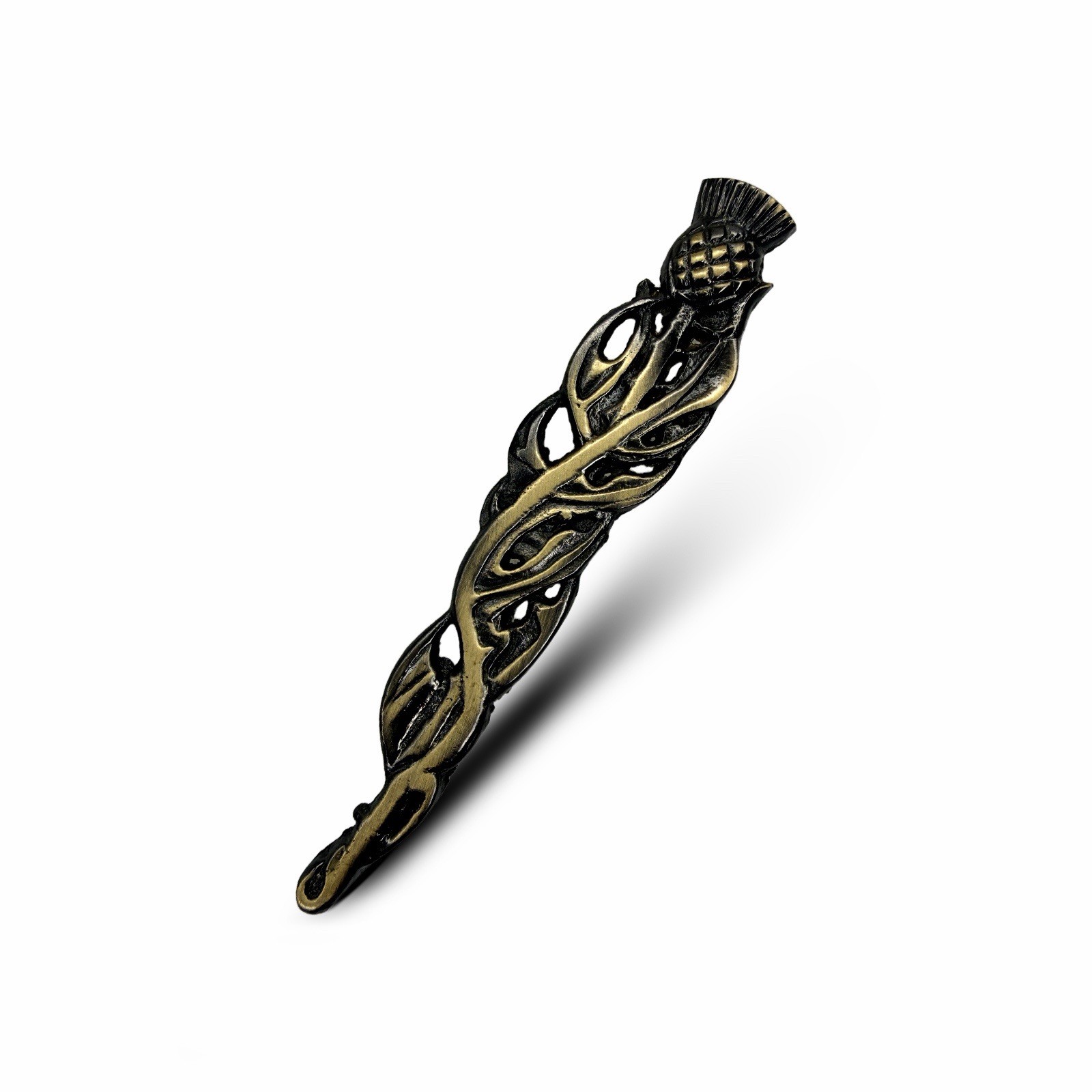 Scottish Wavy Thistle 4″ Brass Antique Finish Kilt Pin
