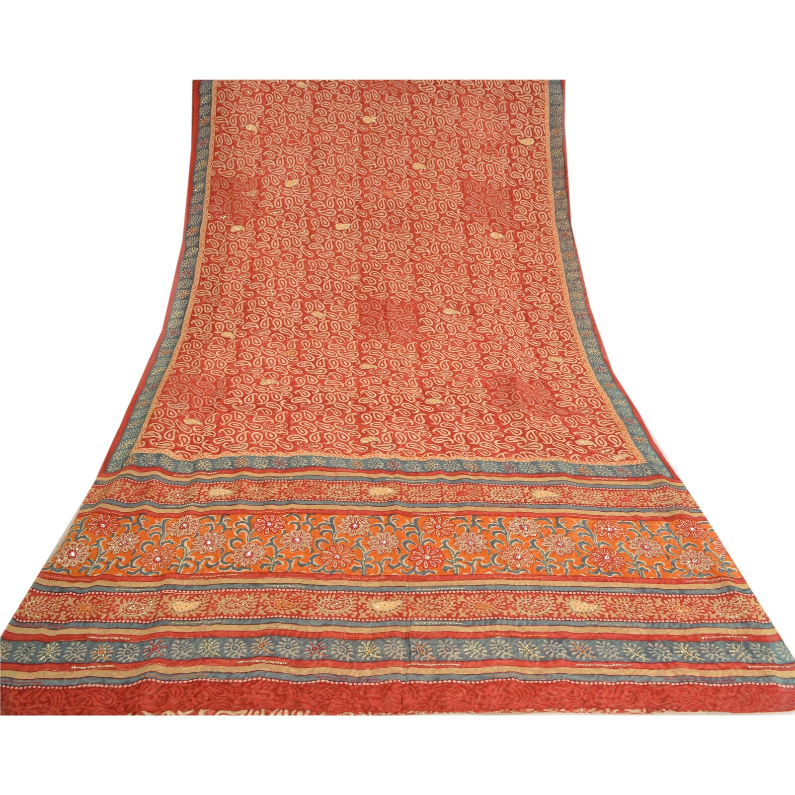 Sanskriti Vintage Bollywood Sarees Pure Georgette Silk Hand Beaded Sari Fabric