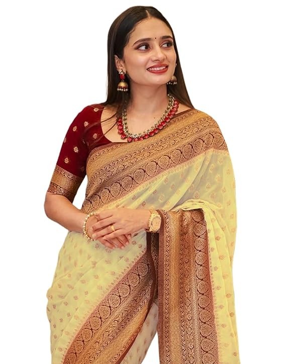 Women’s Soft Banarasi Silk Jacquard Saree with Unstitched Blouse Piece
