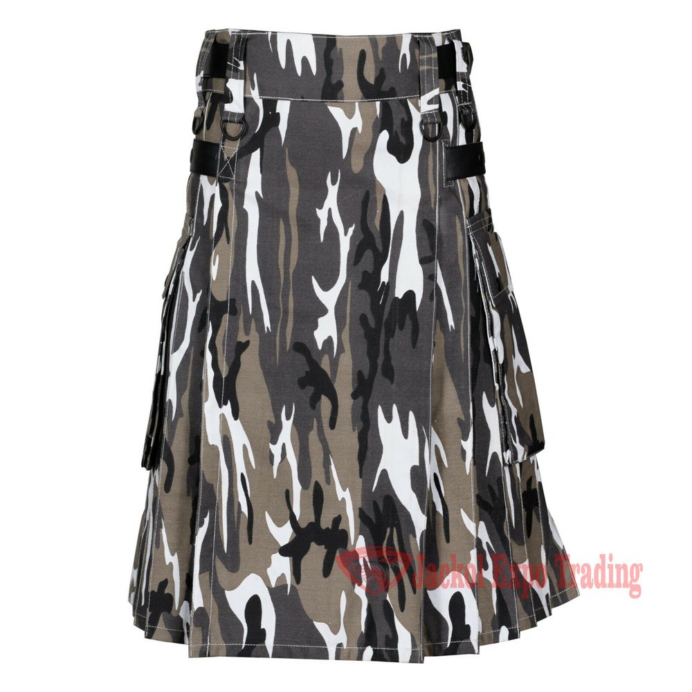 Urban Camo Utility Kilt Tactical Cargo Skirt Gothic Punk Streetwear Mens Fashion