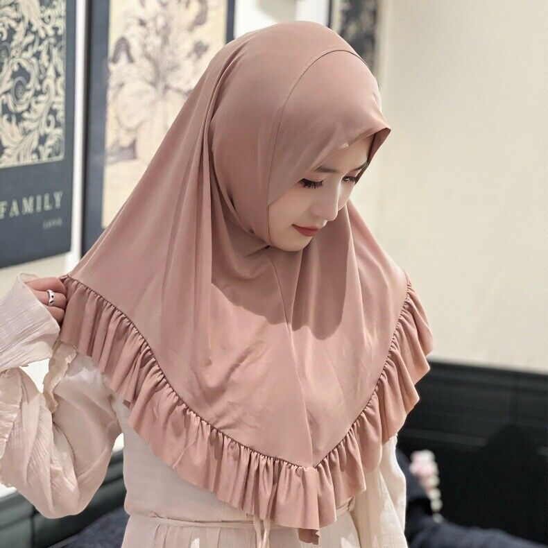 Arab Solid Color Ruffle Hem Tailcoat Large Swing Long Headband Hat Shayla Scarf