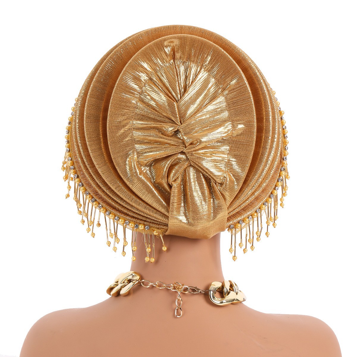 Women Nigerian African Turban Multi-Layer Bonnet Cap Headwear Headtie Tassel Hat