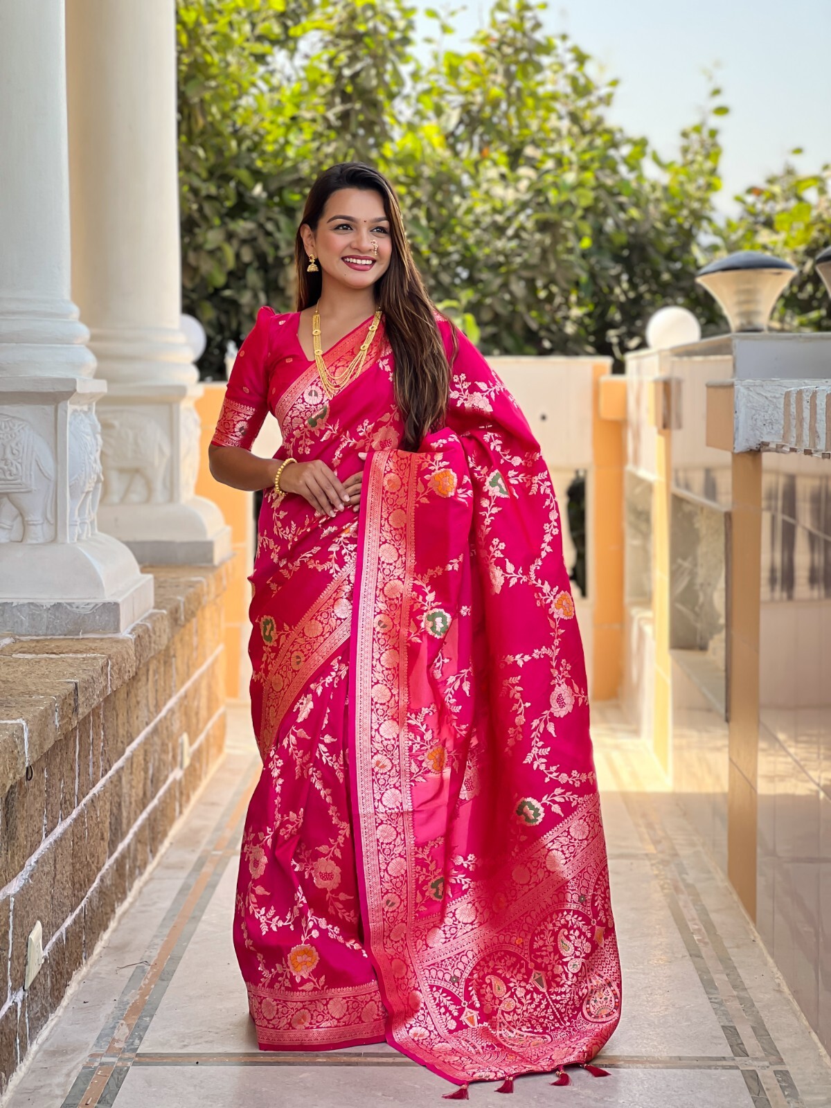 Women Sari Designer Meenakari Weaving Soft Banarasi Silk Indian Traditional Sari
