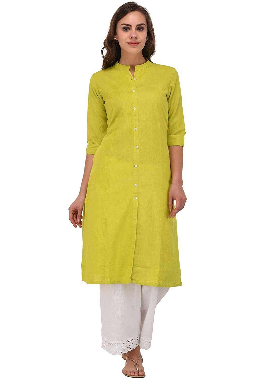 Cotton Kurta For Women 3/4 Sleeve Solid Black Straight Kurti Dress