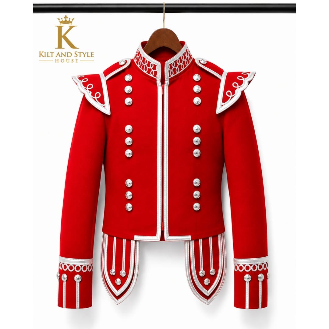 Black Scottish Military Doublet Kilt Jacket | Highland Pipe Band Formal Jacket
