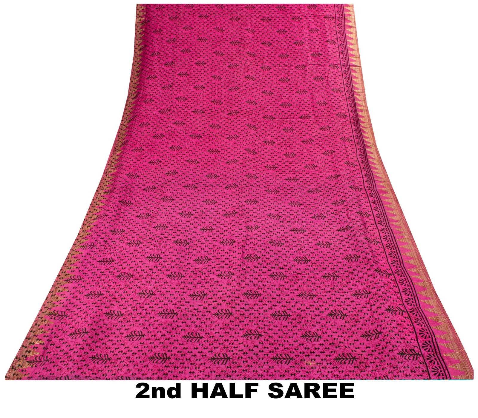Sanskriti Vintage Pink Saree Cotton Silk Hand Block Printed 5.5+Yd Craft Fabric
