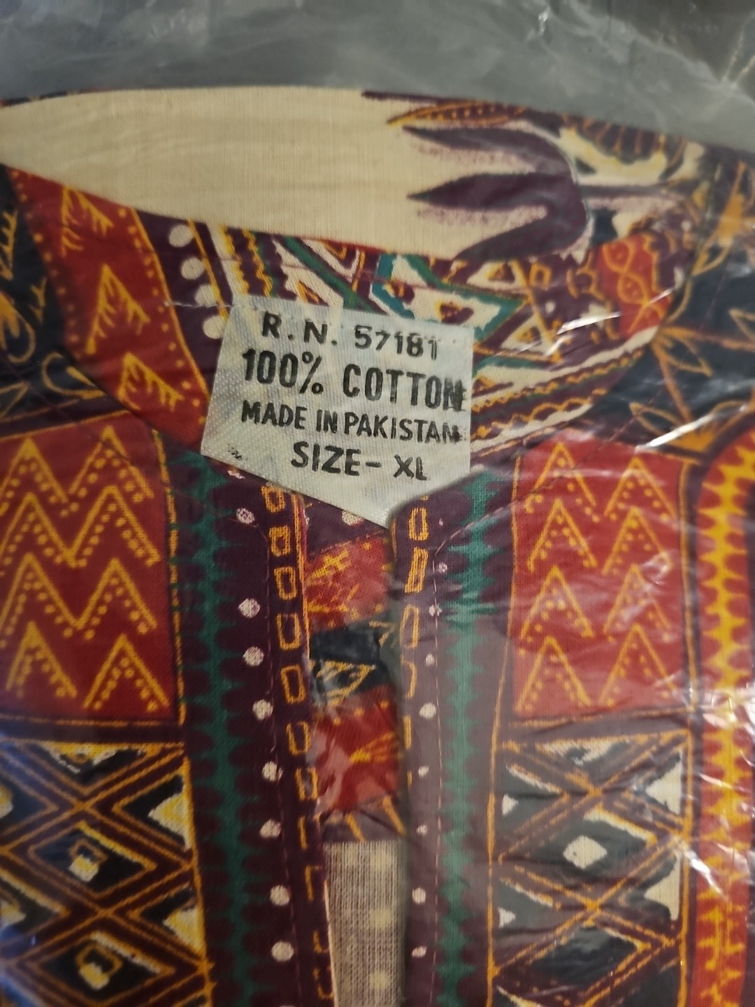 NEW VTG 70s KAFTAN Shirt Dashiki AFRICA Print BELL Sleeve HIPPIE XL IVORY