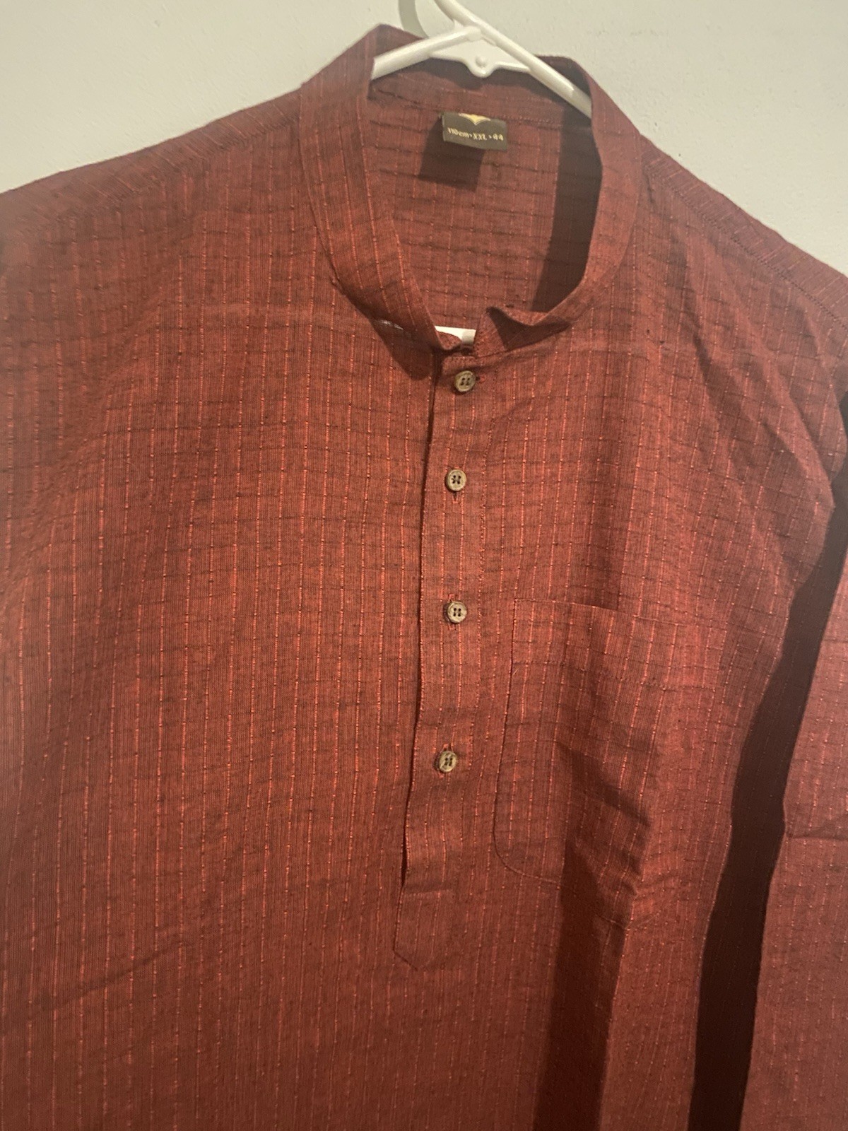 Men’s Indian Kurta/ Maroon Cotton Traditional XXL/110cm 44 Long Sleeve