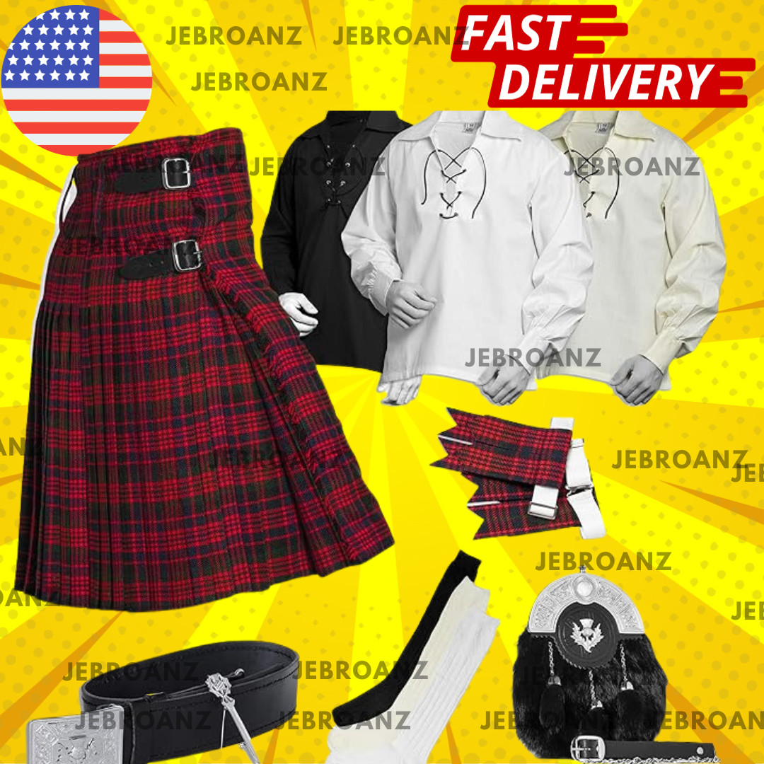 MACDONALD Tartan Kilt Set-08 Pieces Kilt Accessories for Men-Scottish Outfit