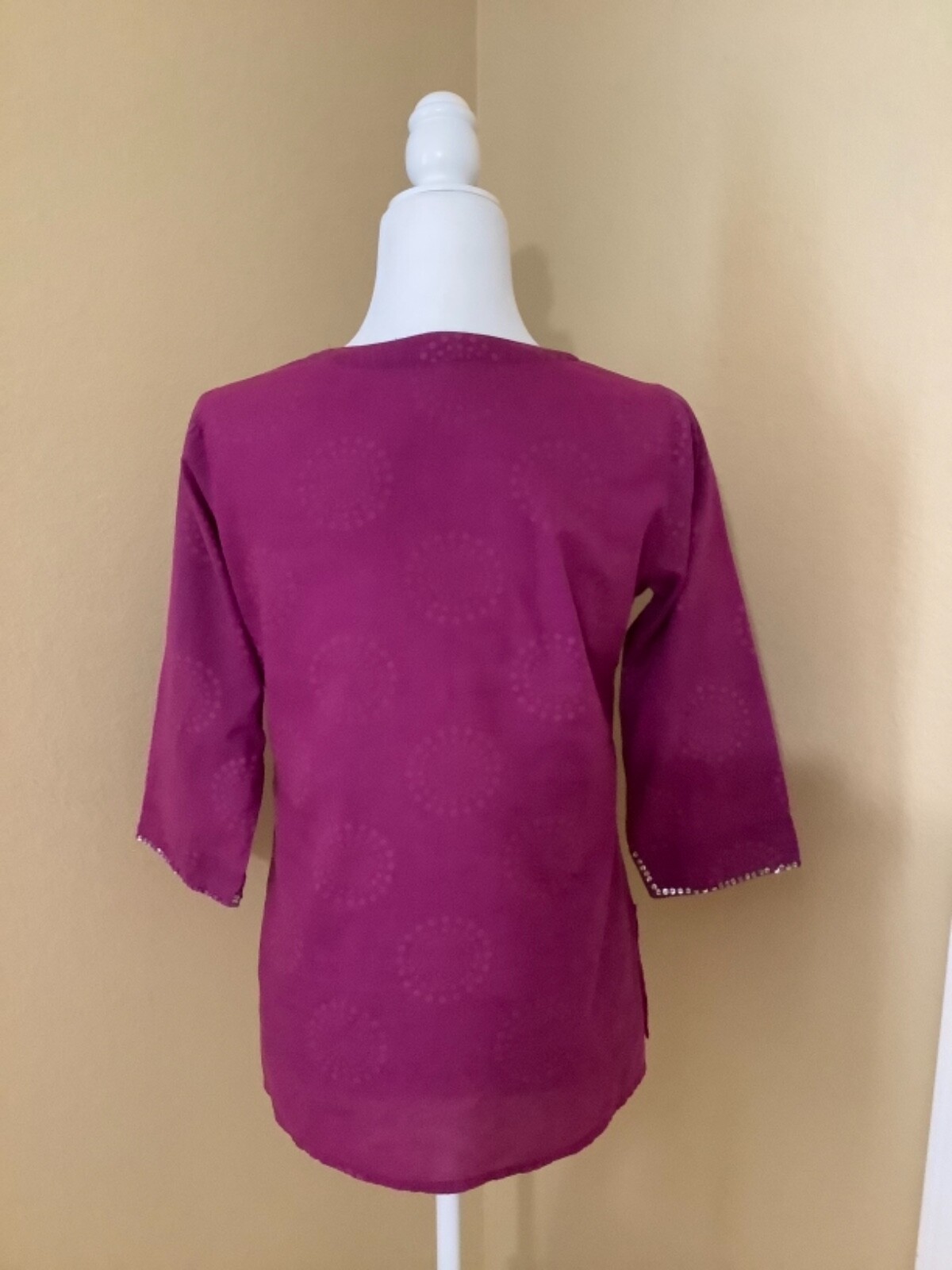Women’s Indian Boho Tunic Purple with Sequins 3/4 Sleeve Size M