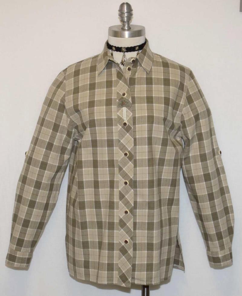 LANDHAUS Plaid Long Sleeve SHIRT Blouse German Western Hunting GREEN b41″ 14 L
