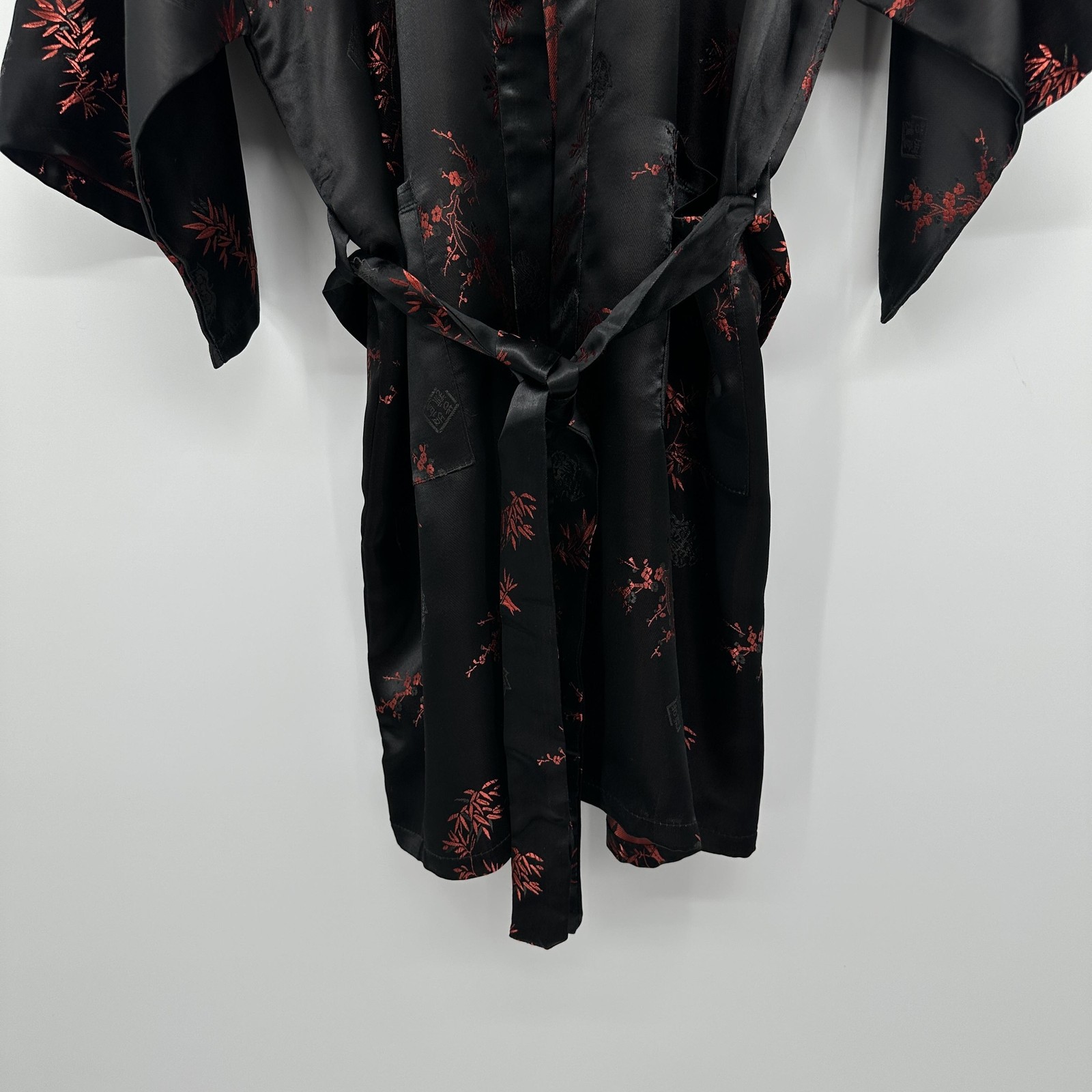 Eastern Oriental Kimono Small Jacquard Satin Belted Asian Cherry Blossom Pockets