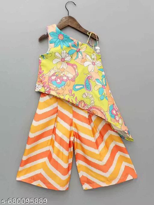 Traditional Ethnic Printed Silk Blend Stylish Top And Bottom set for Girls