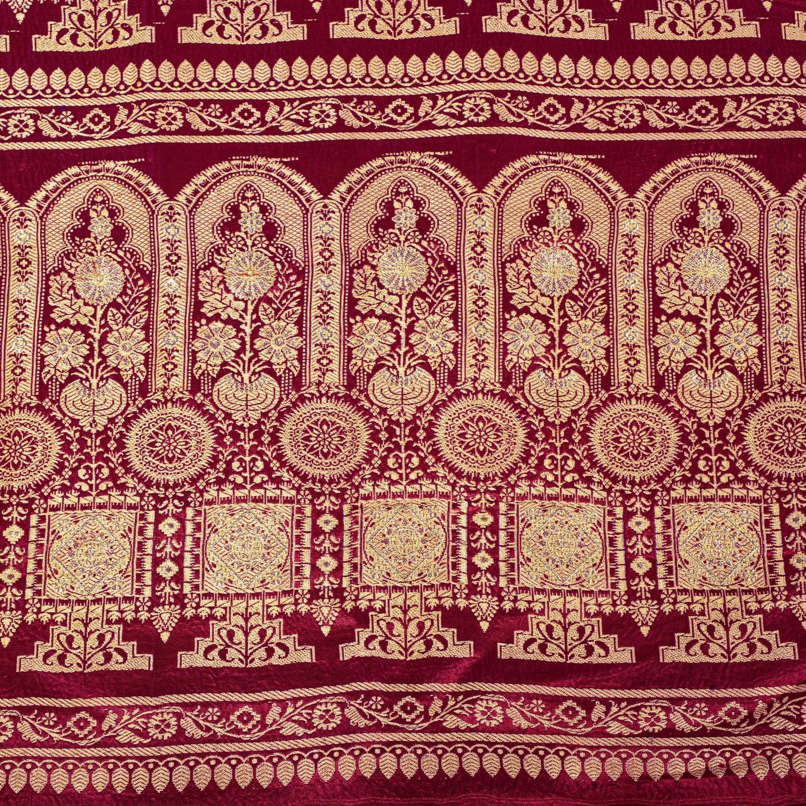Sanskriti Vintage Red Pure Satin Saree Banarasi Brocade Zari Hand-Woven 5+Yd