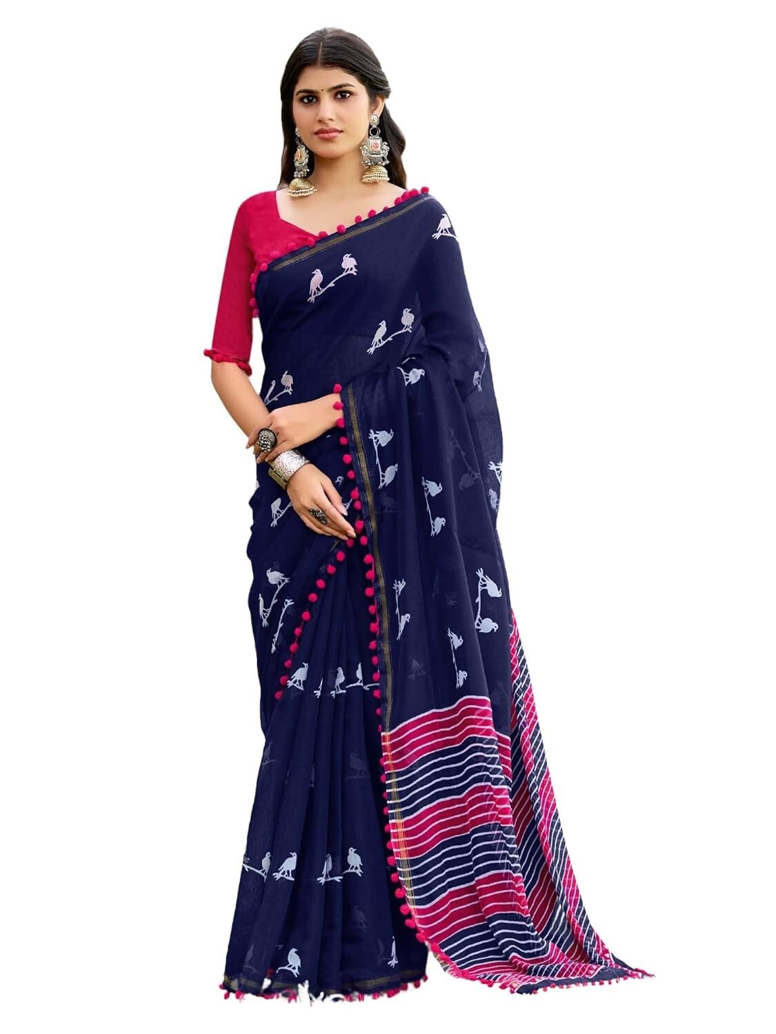Women’s Cotton Geometric Printed Saree With Unstitched Blouse Piece