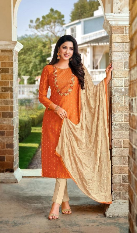 Indian women’s Orange Kurti / Kurta / 3Pcs Set with Dupatta and Pant XXL (44)