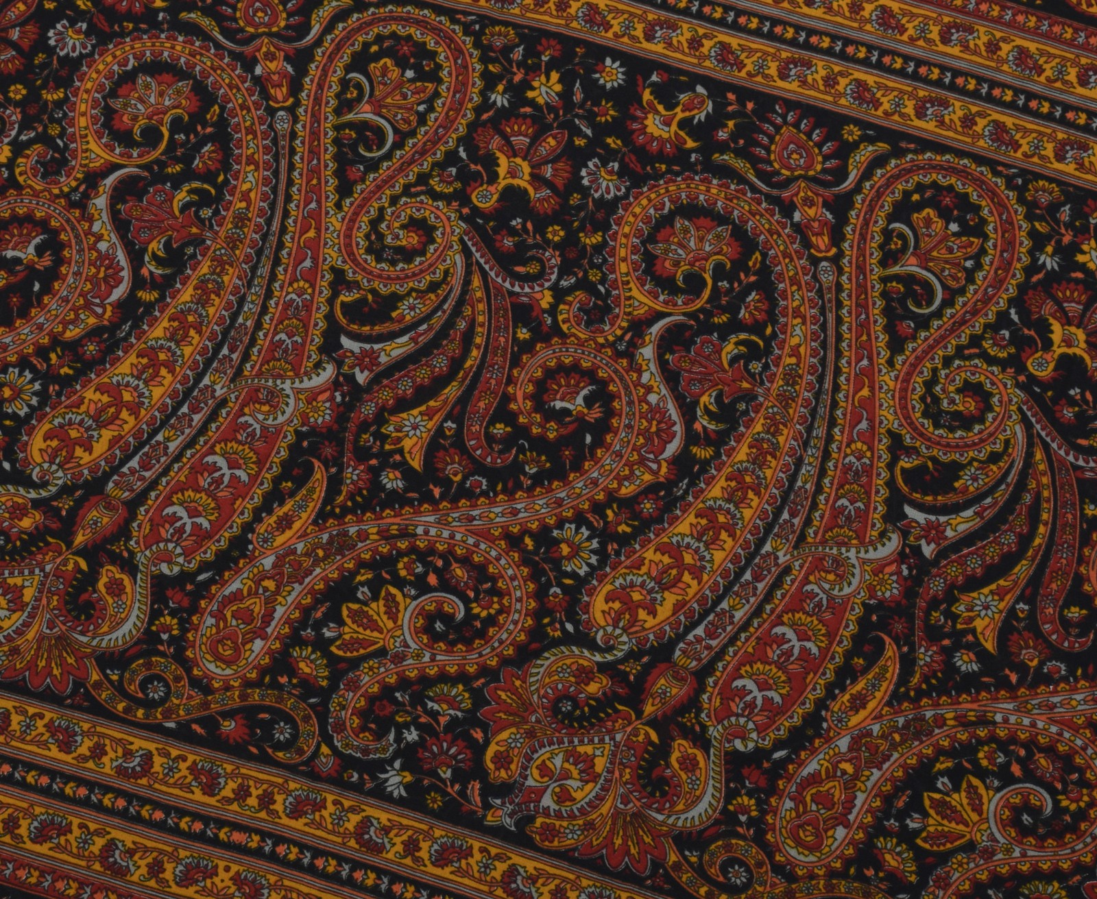 Sushila Vintage Black Saree Blend Georgette Silk Printed Paisley Craft Fabric