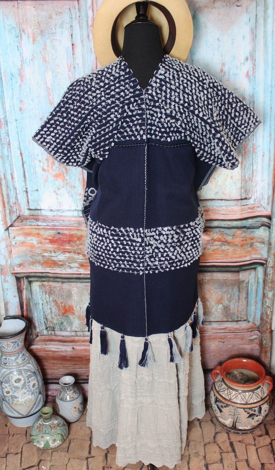 Shades of Blue Jacket Vest Handwoven Backstrap Loom Mayan Chiapas Mexico