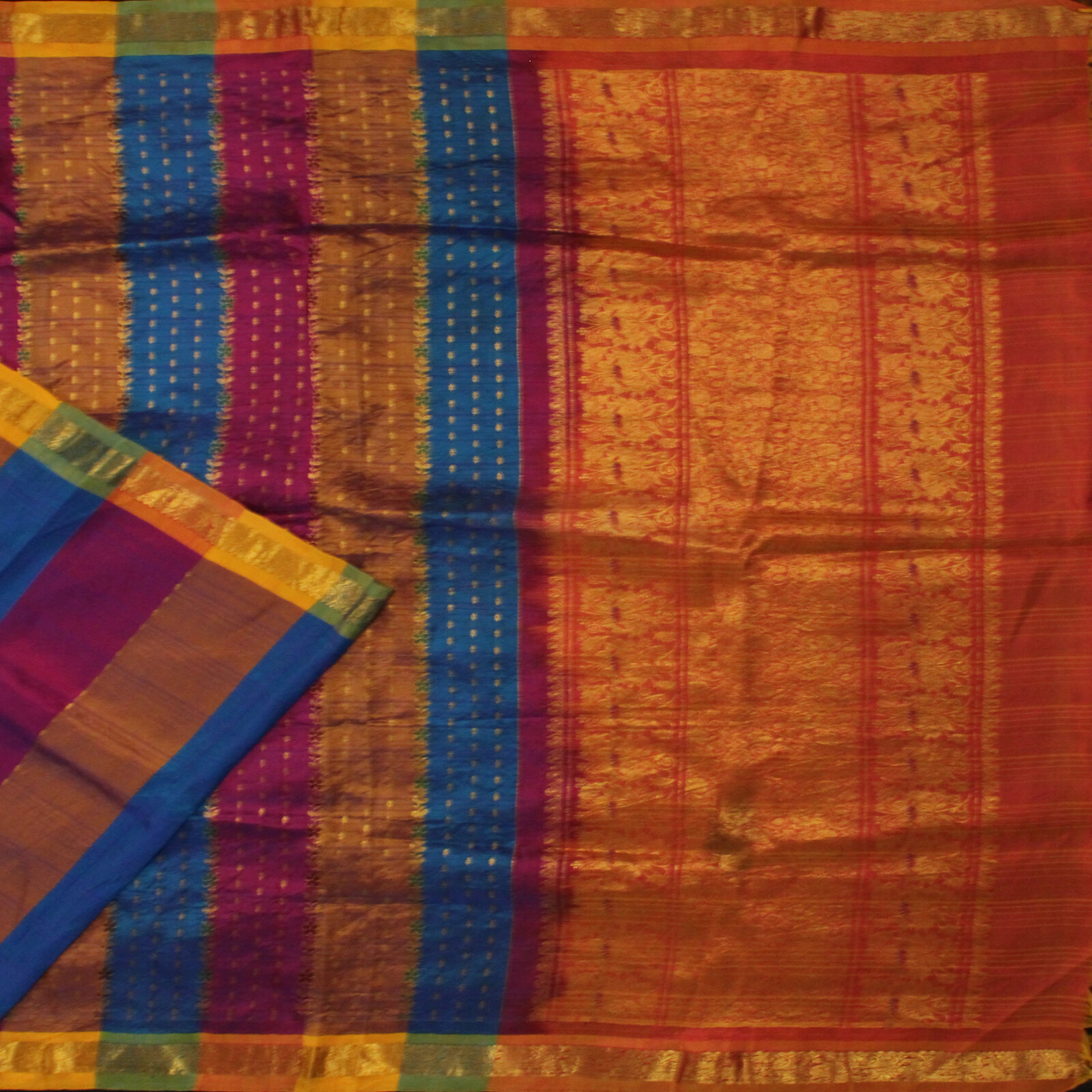 Vintage 100% Pure Satin Silk Sarees Zari Woven Multicolor Sari 5YD Craft Fabric