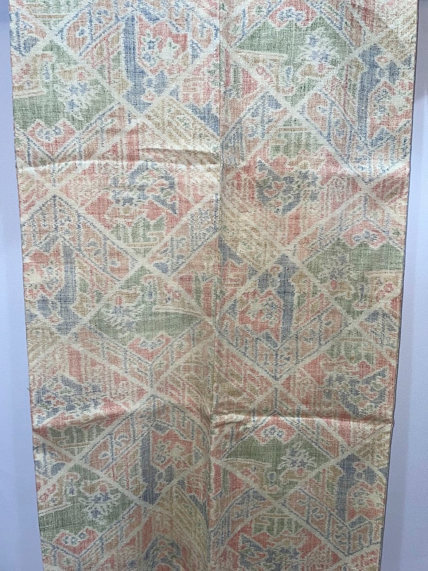 Vintage Tsumugi Kimono Silk Handwoven Geometric Pattern Japan Traditional Awase