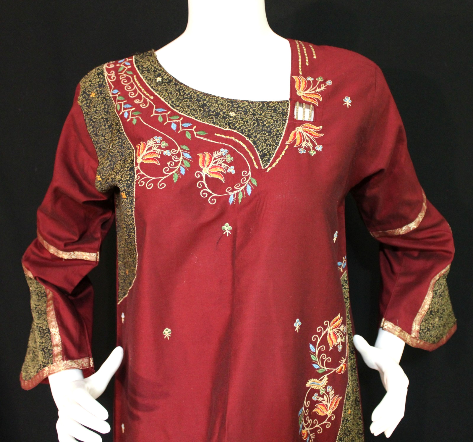 Sameera Fashions India Size Small Maxi Kurti Burgundy & Mixed Prints Full Sleeve