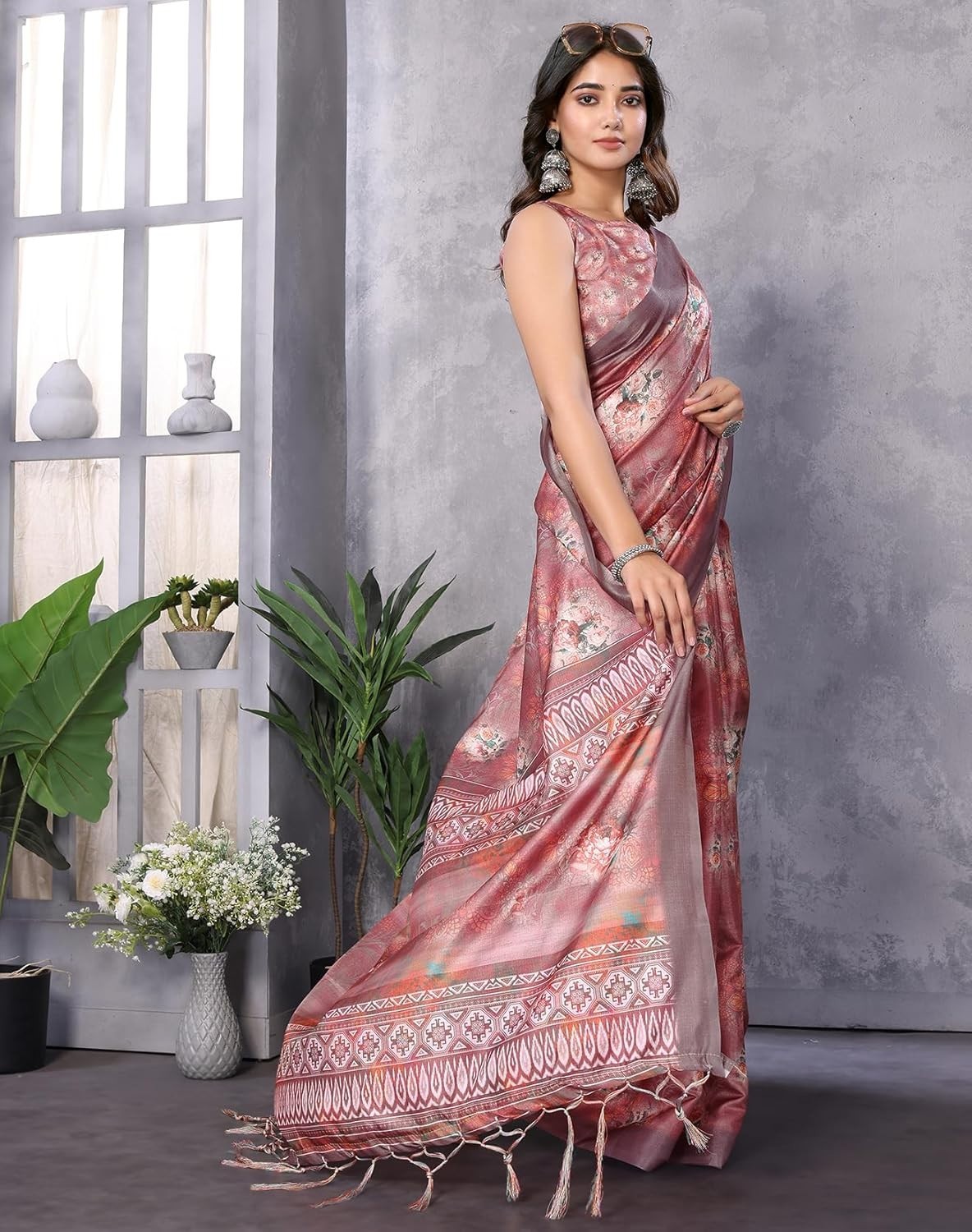 Women’s Plain Digital Print Art Silk Cotton Saree