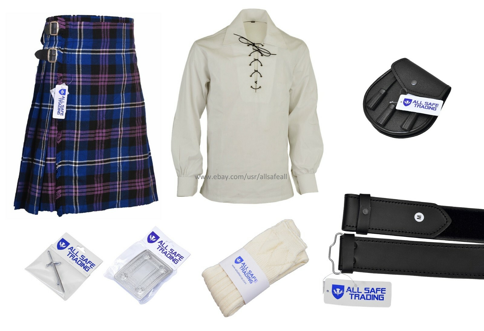 Men Scottish 9 Pieces 8 Yards Kilt Outfit with Sporran, Scottish Heritage Tartan