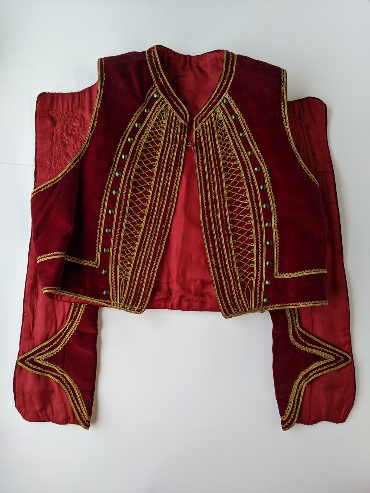 Efe Zeybek Turkish Cepken Traditional Vest Ottoman Red Velvet Gold Embroidery