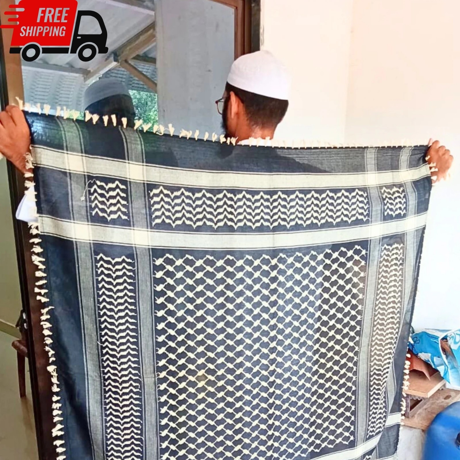 Cream Palestine Keffiyeh Scarf Arab Shemagh Tassel Cotton 48×48