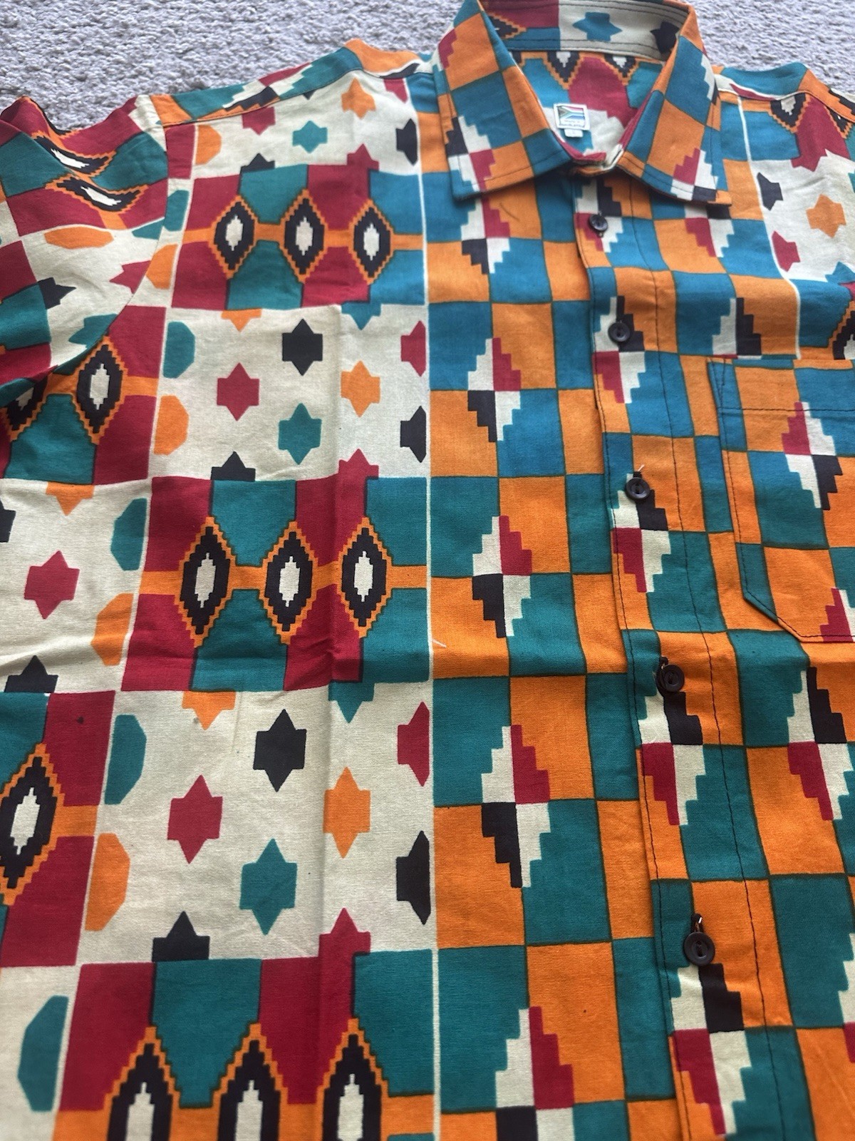 African Ankara Kente Print Men’s Shirt, Size Large