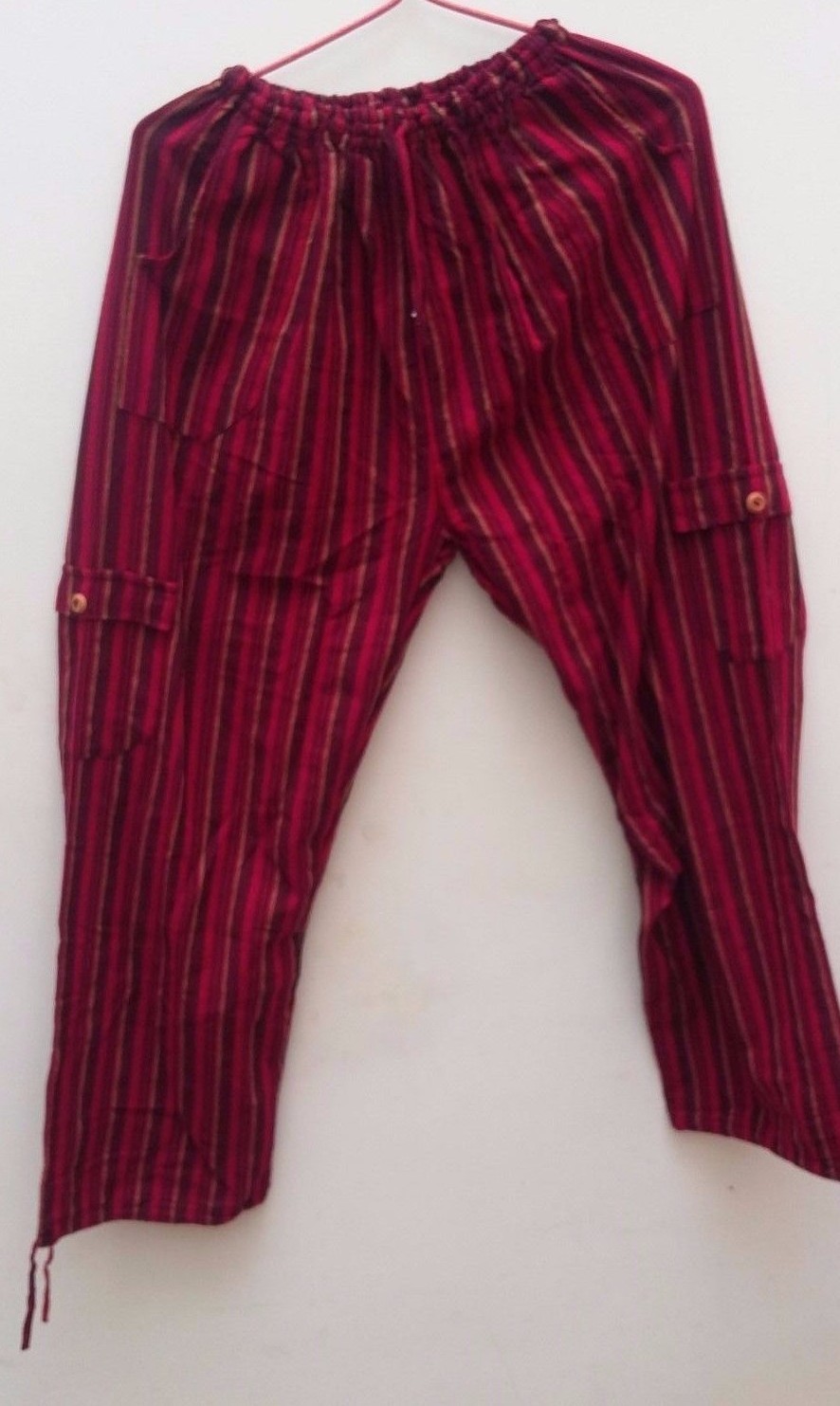 NEW HANDMADE BEACH/CASUAL RED PANTS SIZE MEDIUM WITH CARGO POCKETS