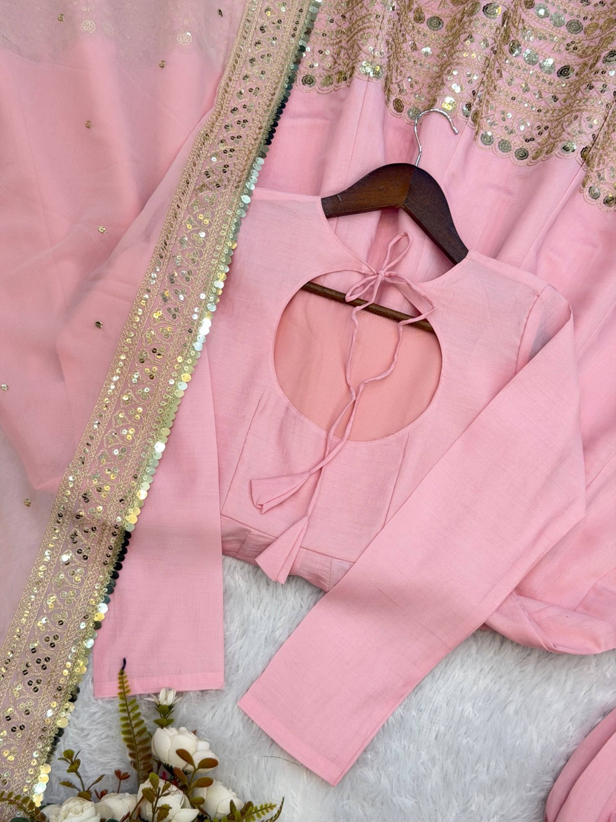 Beautiful Party Wear Pink Roman Silk Anarkali Gown With Dupatta For Women