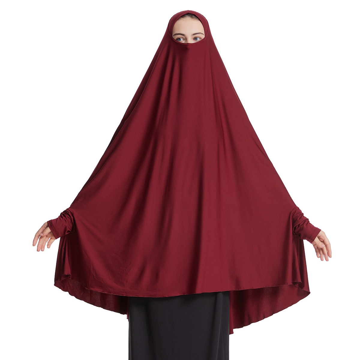 Prayer Khimar Solid Color Turban Muslim Women Hijab Headscarf Large Niqab Burka
