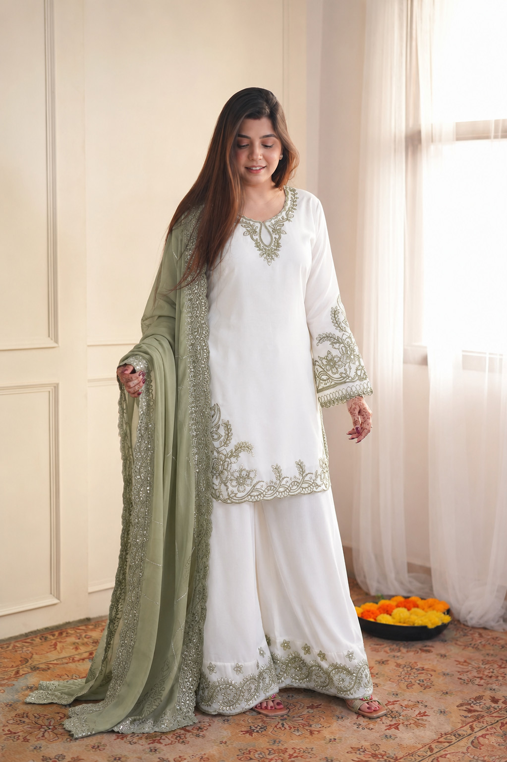 ReadyMade Pakistani Heavy Micro Cotton Women Piece Party Wear Dress Set Palazzo