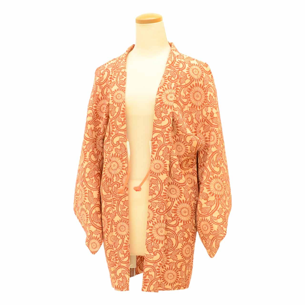 Vintage Japanese Kimono | Haori Jacket | Brown Silk | Floral Arabesque | uu2443b