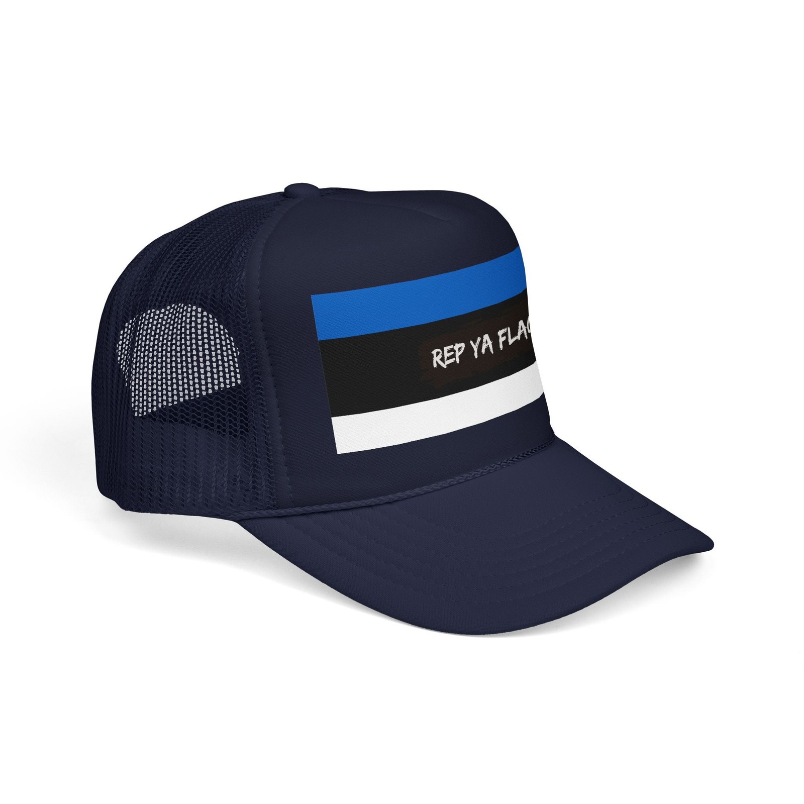 Estonia Flag Trucker Hat – Estonian Foam Snapback Cap – Black / One size
