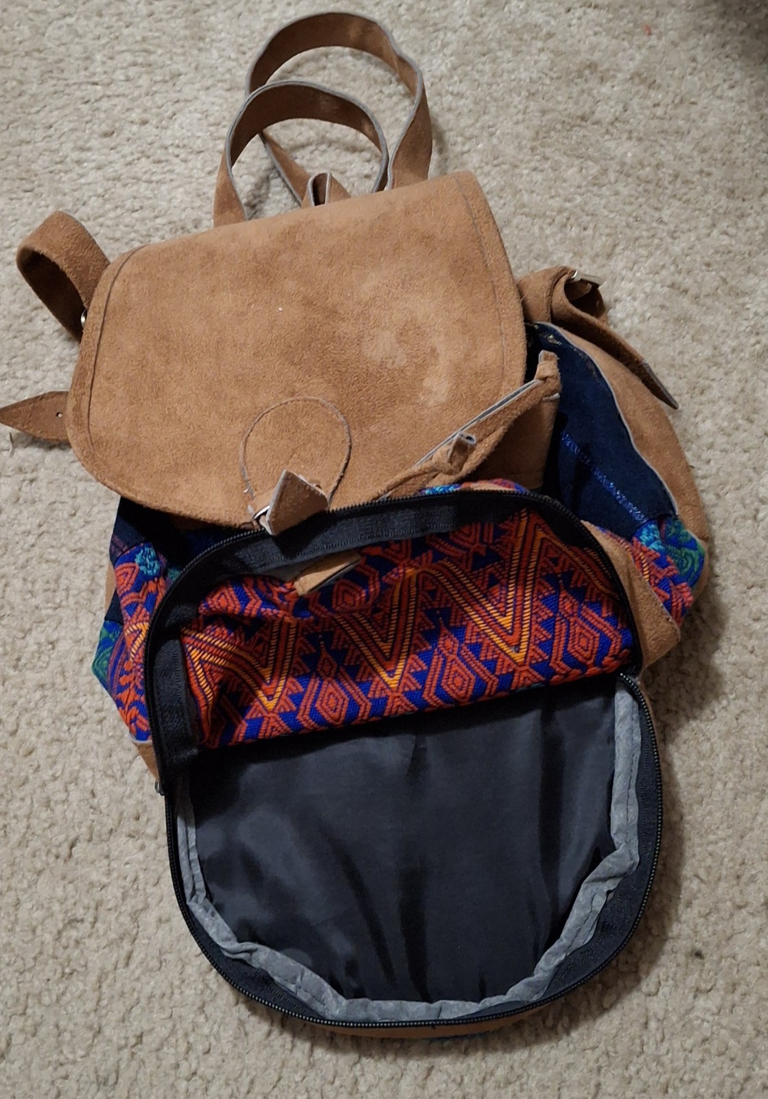 Vintage Embroidery Heavy Cotton Mayan Handmade Faux Suede Multisex Backpack