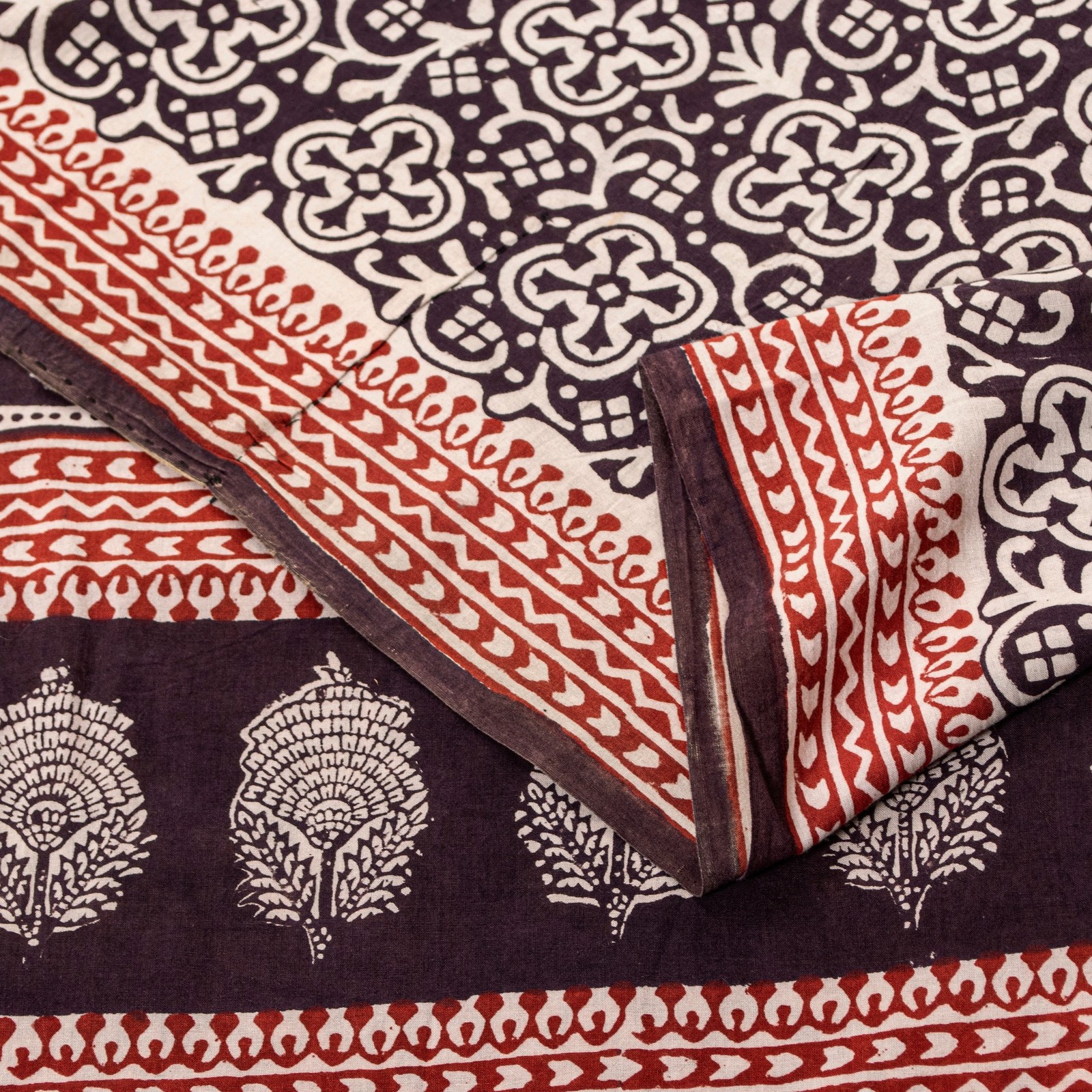 Sanskriti Vintage Dark Plum Pure Cotton Sarees Hand Block Print Fabric 5+Yd Sari