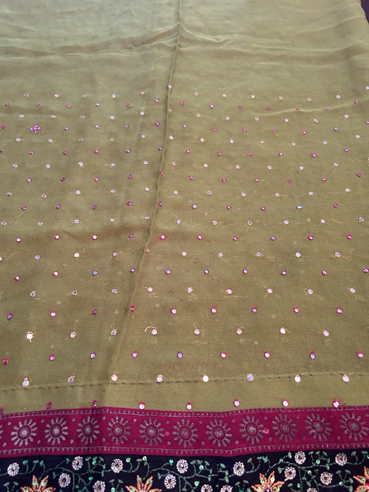Georgette Olive Green Saree W/H Sequence work looks like Abhla . 36 Blouse