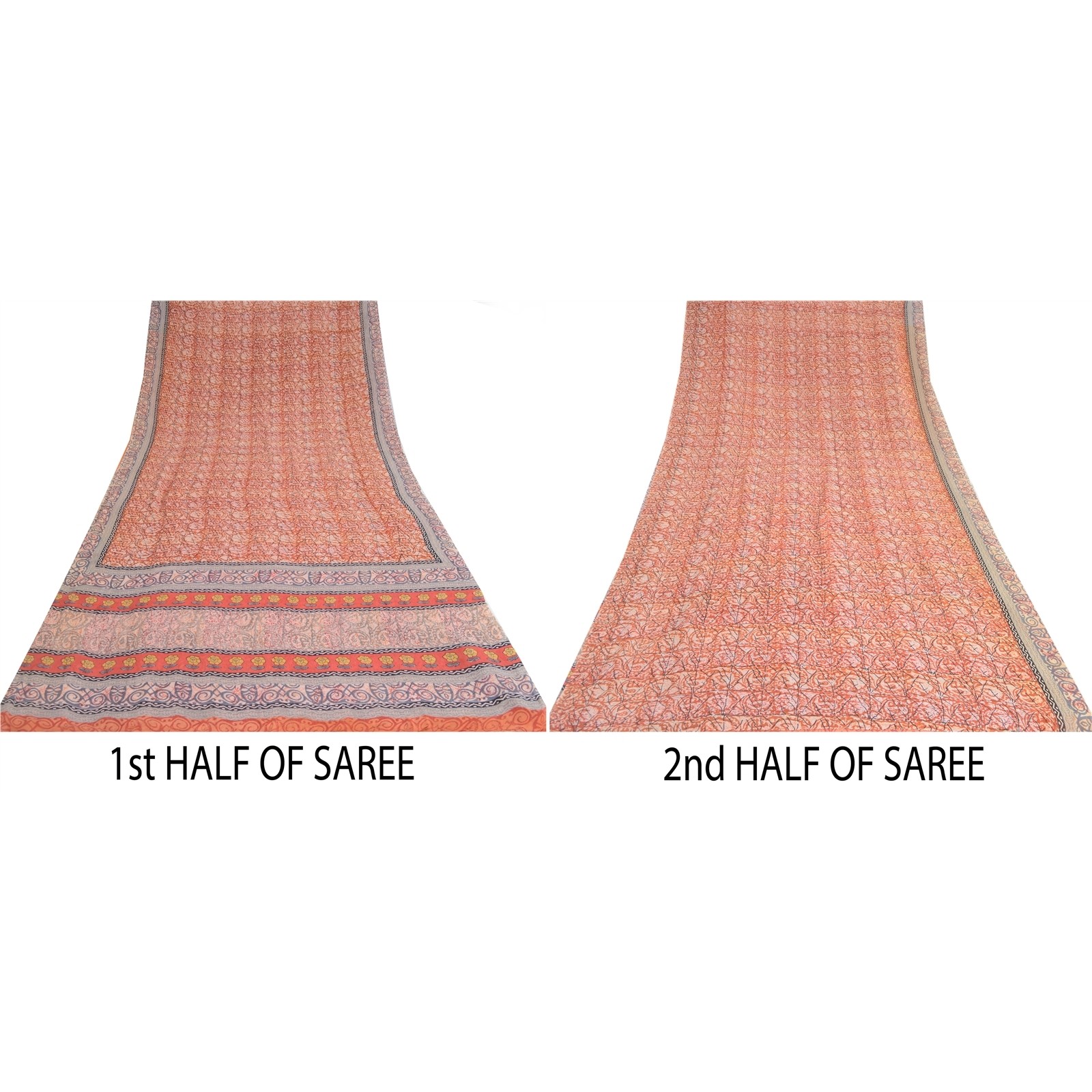 Sanskriti Vintage Sarees Hand Block Printed Pure Georgette Sari 5Yd Craft Fabric