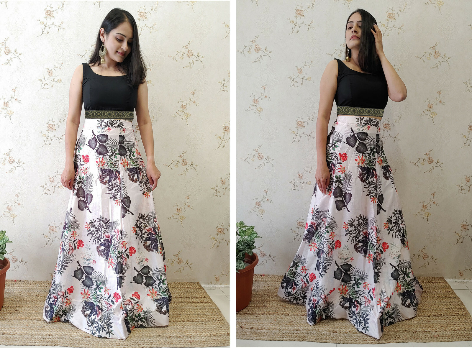 Indian Ethnic Lehenga Choli Floral Print Skirt Women’s Wedding Dance Party Wear
