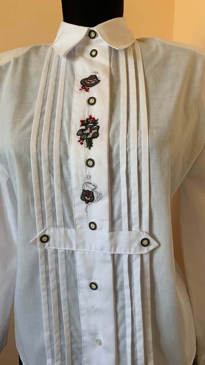 Vintage C&A White Alpine Folk Embroidery Blouse Top EU 36 S German Bavarian Shir
